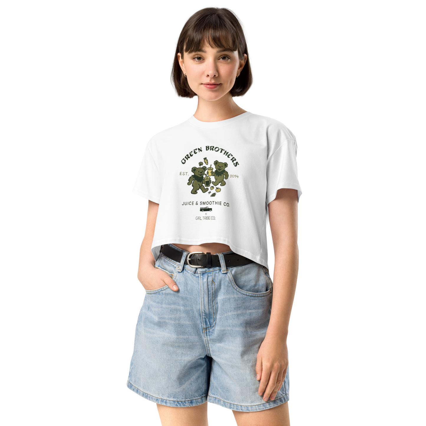 Green Brothers Retro Crop Tee (White)