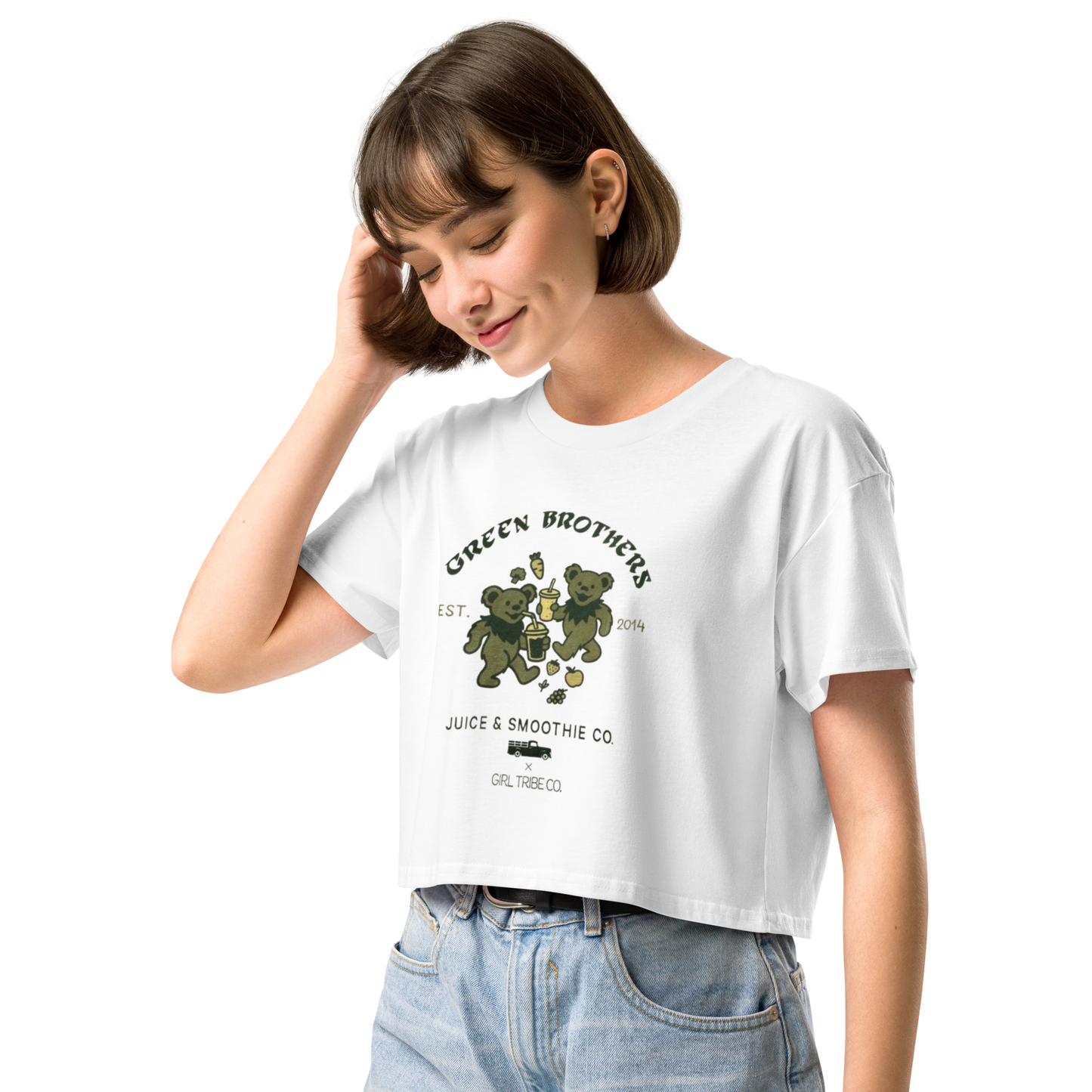 Green Brothers Retro Crop Tee (White)